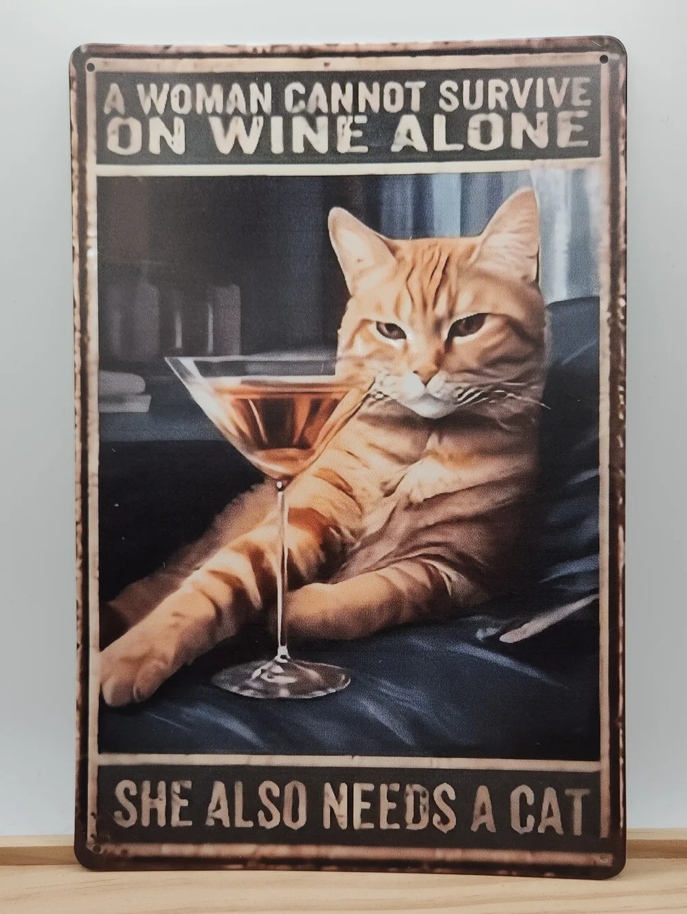 Orange Tabby Cat Metal Wall Sign - Wine Quote